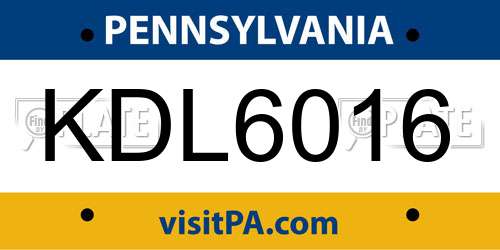 KDL6016 Pennsylvania License Plate