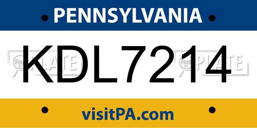 KDL7214 Pennsylvania License Plate