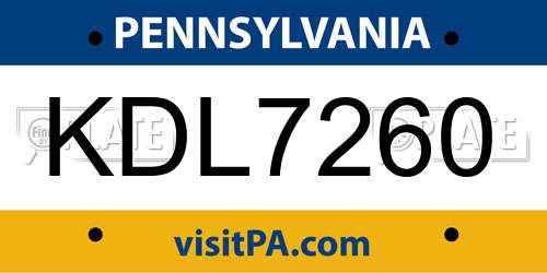 KDL7260 Pennsylvania License Plate