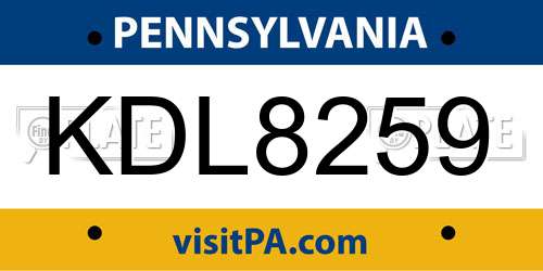 KDL8259 Pennsylvania License Plate