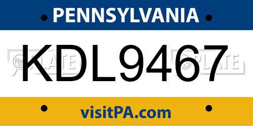 KDL9467 Pennsylvania License Plate