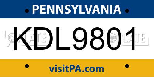 KDL9801 Pennsylvania License Plate