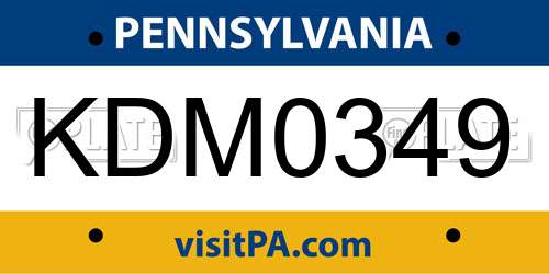 KDM0349 Pennsylvania License Plate