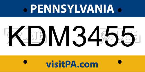 KDM3455 Pennsylvania License Plate