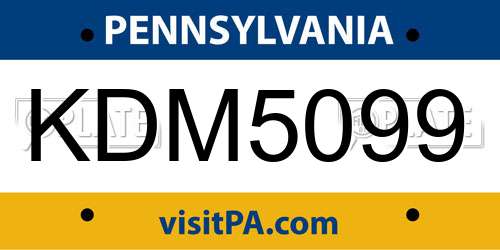 KDM5099 Pennsylvania License Plate