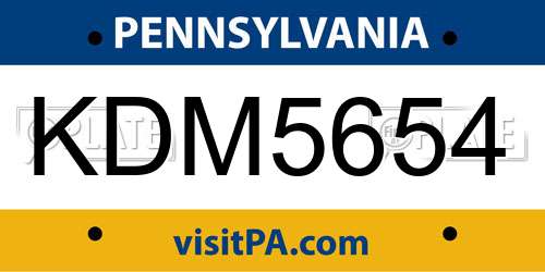 KDM5654 Pennsylvania License Plate