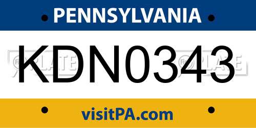 KDN0343 Pennsylvania License Plate