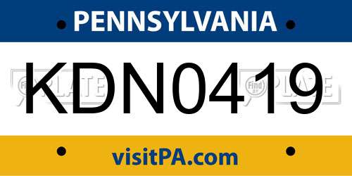 KDN0419 Pennsylvania License Plate