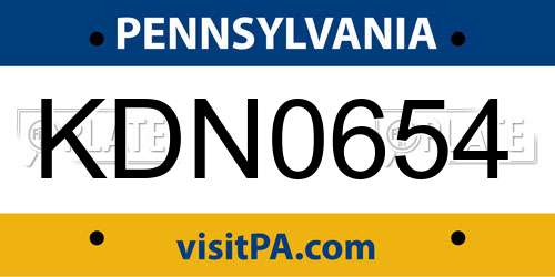 KDN0654 Pennsylvania License Plate