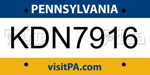 KDN7916 Pennsylvania License Plate