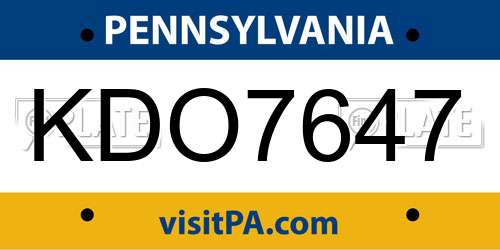 KDO7647 Pennsylvania License Plate
