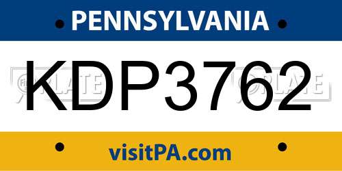 KDP3762 Pennsylvania License Plate