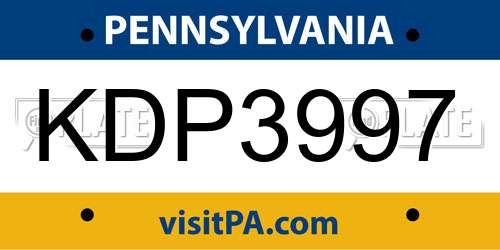 KDP3997 Pennsylvania License Plate