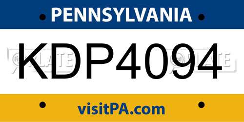 KDP4094 Pennsylvania License Plate