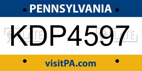 KDP4597 Pennsylvania License Plate