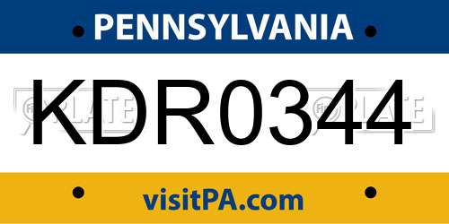 KDR0344 Pennsylvania License Plate