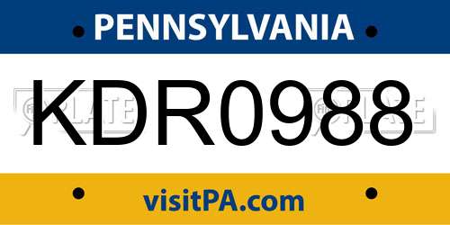 KDR0988 Pennsylvania License Plate