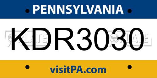 KDR3030 Pennsylvania License Plate
