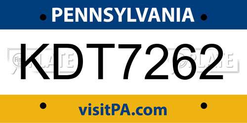 KDT7262 Pennsylvania License Plate