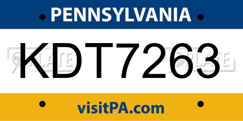 KDT7263 Pennsylvania License Plate