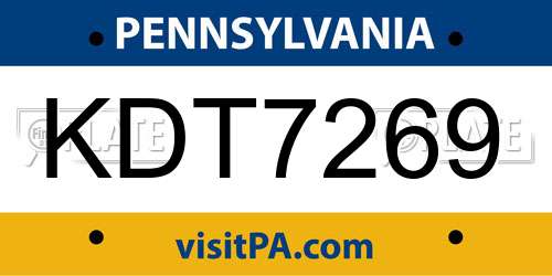 KDT7269 Pennsylvania License Plate