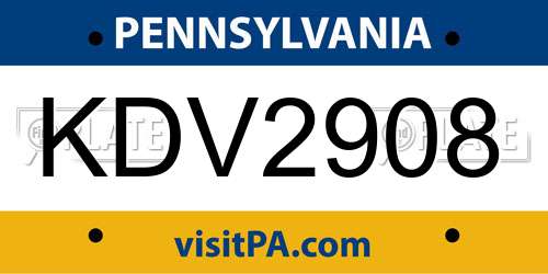 KDV2908 Pennsylvania License Plate