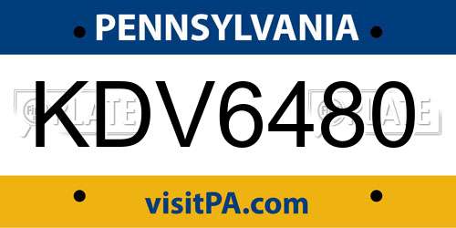 KDV6480 Pennsylvania License Plate