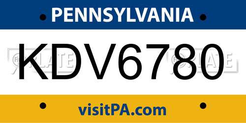 KDV6780 Pennsylvania License Plate