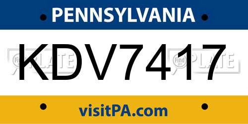 KDV7417 Pennsylvania License Plate