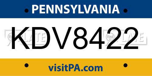 KDV8422 Pennsylvania License Plate