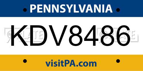 KDV8486 Pennsylvania License Plate