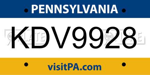 KDV9928 Pennsylvania License Plate