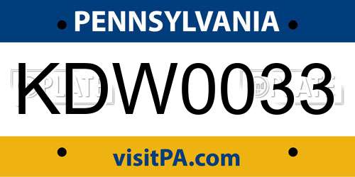 KDW0033 Pennsylvania License Plate