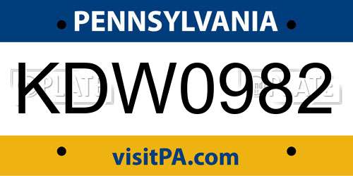 KDW0982 Pennsylvania License Plate