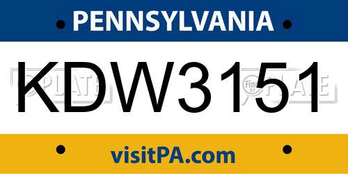 KDW3151 Pennsylvania License Plate