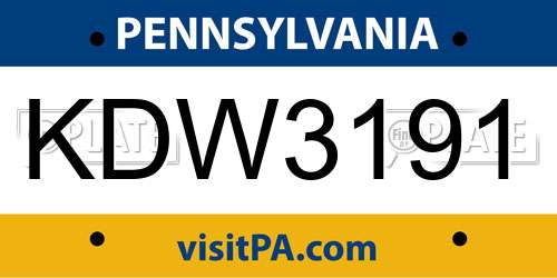 KDW3191 Pennsylvania License Plate