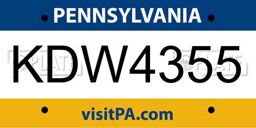 KDW4355 Pennsylvania License Plate