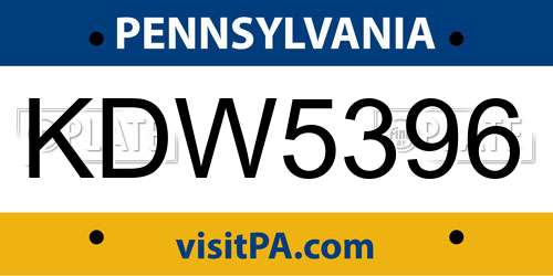 KDW5396 Pennsylvania License Plate