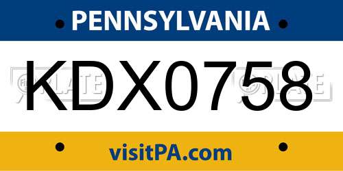KDX0758 Pennsylvania License Plate