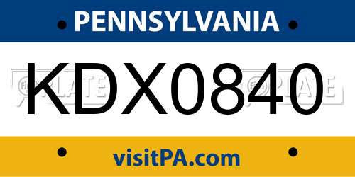 KDX0840 Pennsylvania License Plate