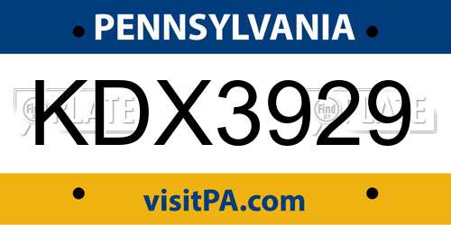 KDX3929 Pennsylvania License Plate