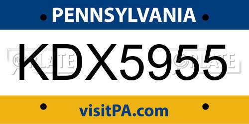 KDX5955 Pennsylvania License Plate