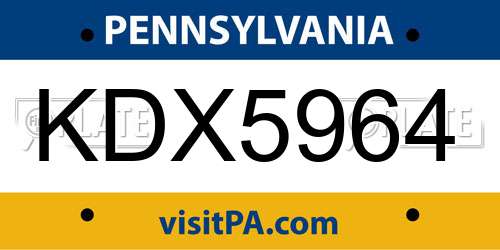 KDX5964 Pennsylvania License Plate