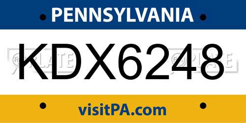 KDX6248 Pennsylvania License Plate