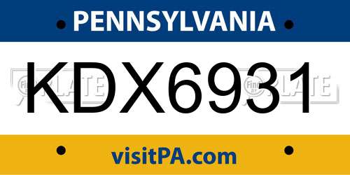 KDX6931 Pennsylvania License Plate