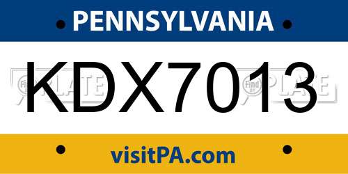 KDX7013 Pennsylvania License Plate