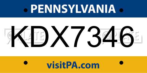KDX7346 Pennsylvania License Plate