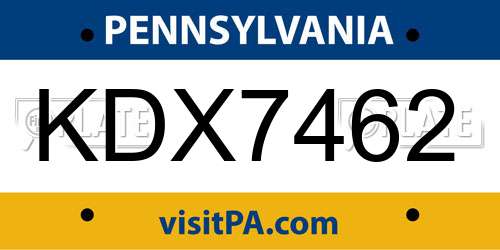 KDX7462 Pennsylvania License Plate