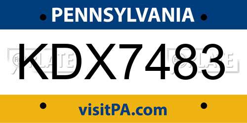 KDX7483 Pennsylvania License Plate