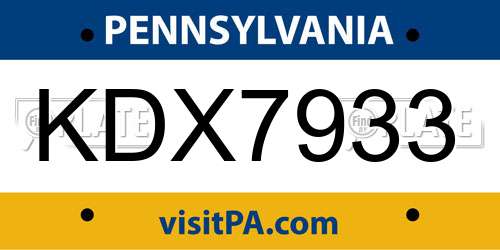 KDX7933 Pennsylvania License Plate
